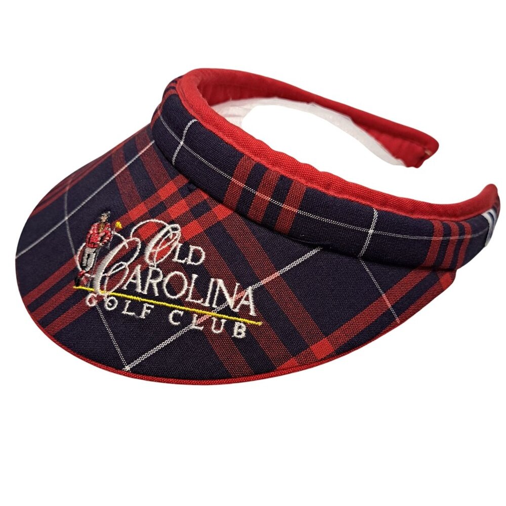 Old‎ Carolina Golf Club Plaid Visor Headwear Red Navy Bluffton SC CLOSED COURSE